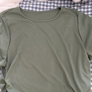 Shein Curve Sage Green Ribbed Short Sleeve Top